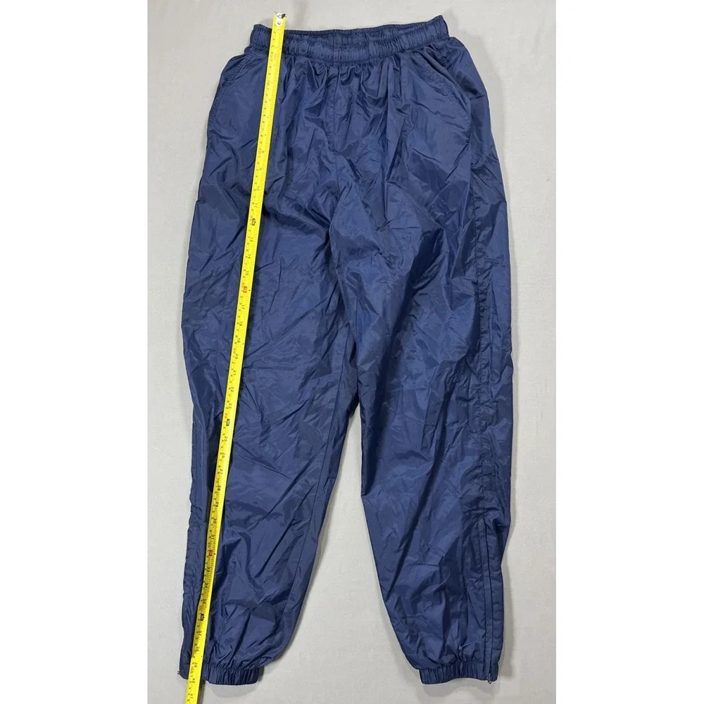 Vintage Nike Youth M (8-10) Blue Nylon Track Pants Zip Ankle Cinch Waist Retro